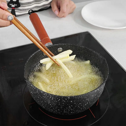 Non-Stick Sauce Pan Soup Pot with Pour Spout Milk Saucepan Wooden Handle Stick Proof Sauce Pan for Noodles Soups Hot Milk