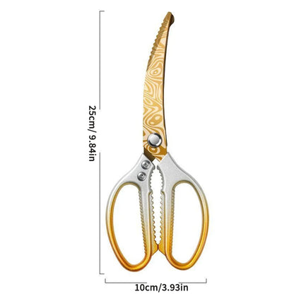 Golden Damascus pattern kitchen scissors, high hardness and strong chicken bone barbecue food specific scissors