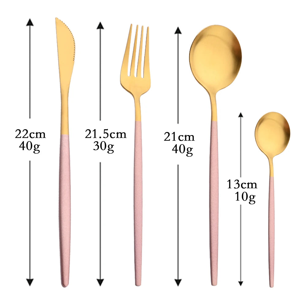 4Pcs black Gold Matte Cutlery Set Stainless Steel Dinnerware Silverware Flatware Set Home Knife Fork Spoon Picnic Tableware Set