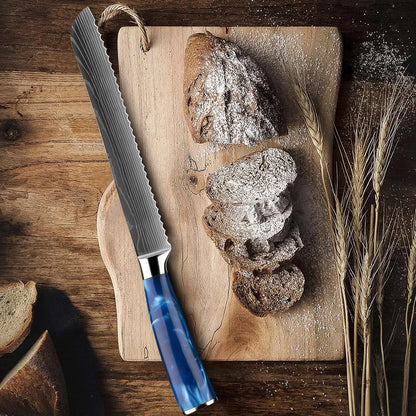 Stainless Steel Chef Knife Kitchen Knife Set 1-8Piece Razor-Sharp Paring Knife, Boning Knife, Santoku Knife, Blue Resin Handle