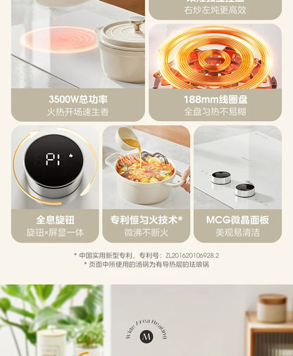 Household Dual - Burner Induction Cooktop, 3500W High Power Built in, Timing & Waterproof Multi - Functional Electric Stove