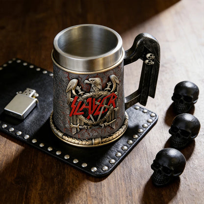 Slayer Tankard Eagle Emblem Mug Resin Outer Stainless Steel Liner Gothic Skull Handle Thrash Metal Band Fan Collectible Gift