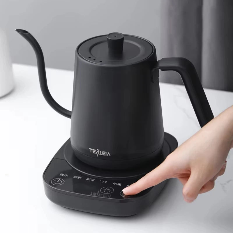 800ml Gooseneck Electric Kettle Hand Brew Coffee Pot Thermo Pot 304 Stainless Steel Teapot Smart Temperature-Control Water Jug
