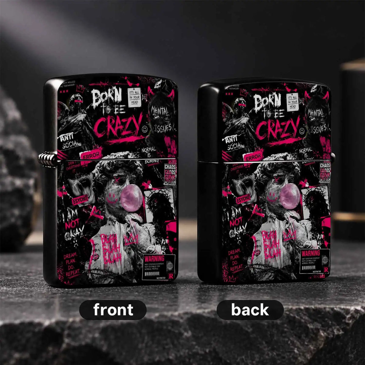 Trendy Street Style Born To Be Crazy Themed Lighter, Distinctive David Blowing Bubbles Art Print, Bold Attitude Statement Decor, Portable For All Daily Scenarios, Unique Niche Cool Gift For Friends, High Vibe Personal Carry A