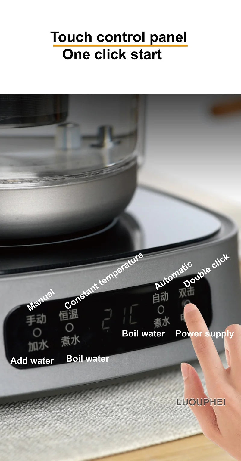 1350W Electric Kettle Fully Auto Bottom Pumping Quick Boiling Kettle Tea Maker Office Glass Temperature Control Teapot 1000ml