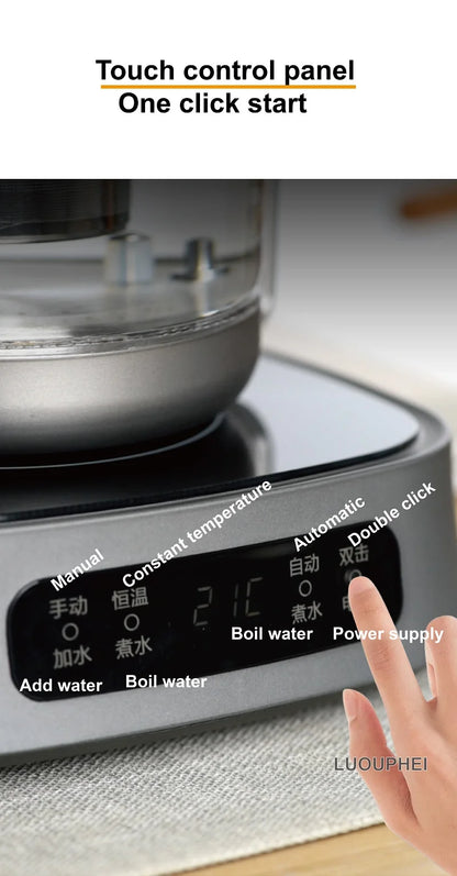 1350W Electric Kettle Fully Auto Bottom Pumping Quick Boiling Kettle Tea Maker Office Glass Temperature Control Teapot 1000ml