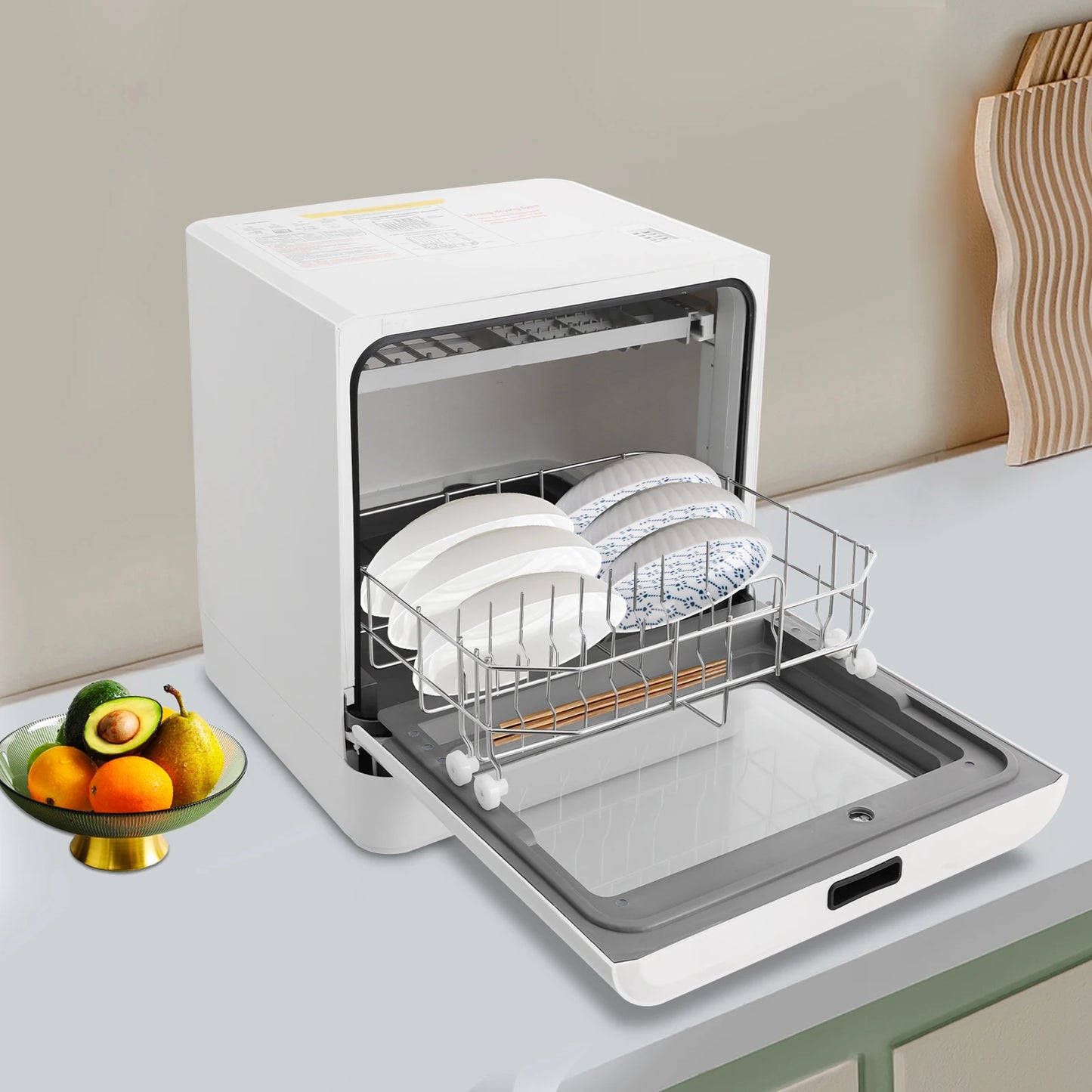 Portable Mini Countertop Dishwasher 39*43*46cm/15.35*16.92*18.11in- US Standard Household Energy-Saving Efficient with LED Display Bowl Rack Chopsticks Rack