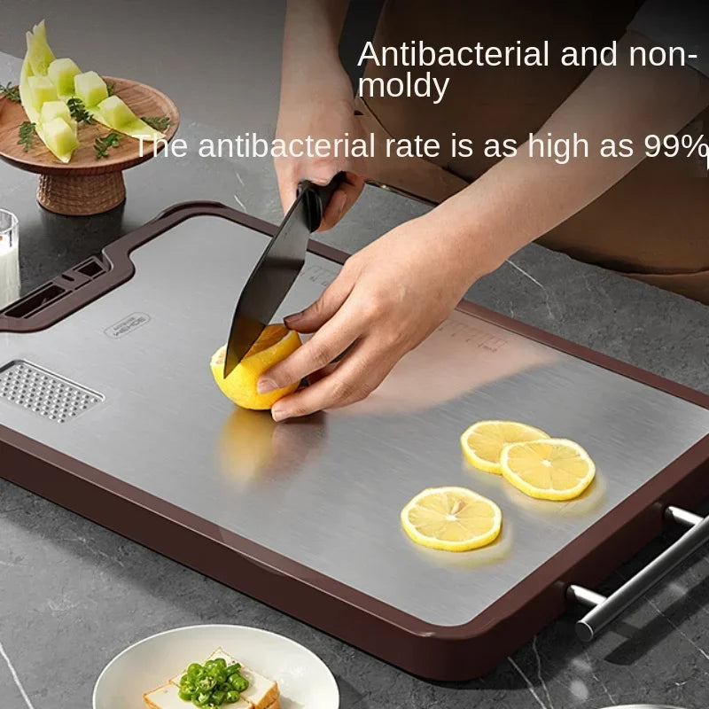 Double-Sided Antibacterial Cutting Board Mold Resistant PP Material Ebony & 316 Stainless Steel Chopping Block for Kitchen