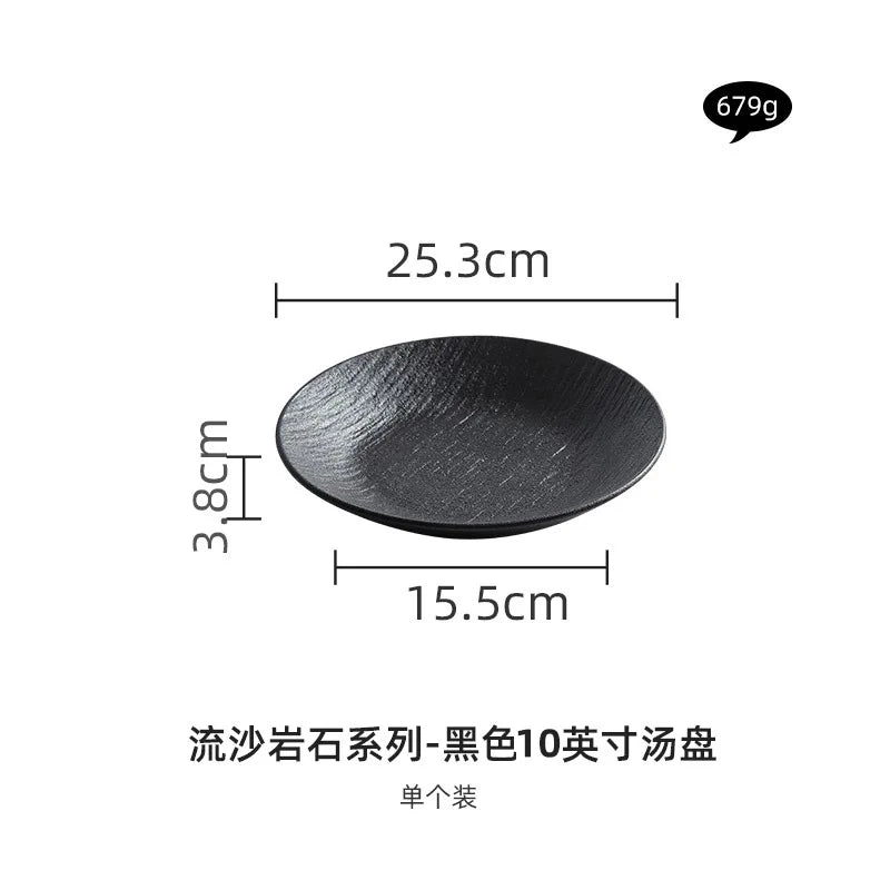 Black and white ceramic tableware, plates, plates, household eating bowls, soup bowls, high-end luxury Japanese tableware sets.