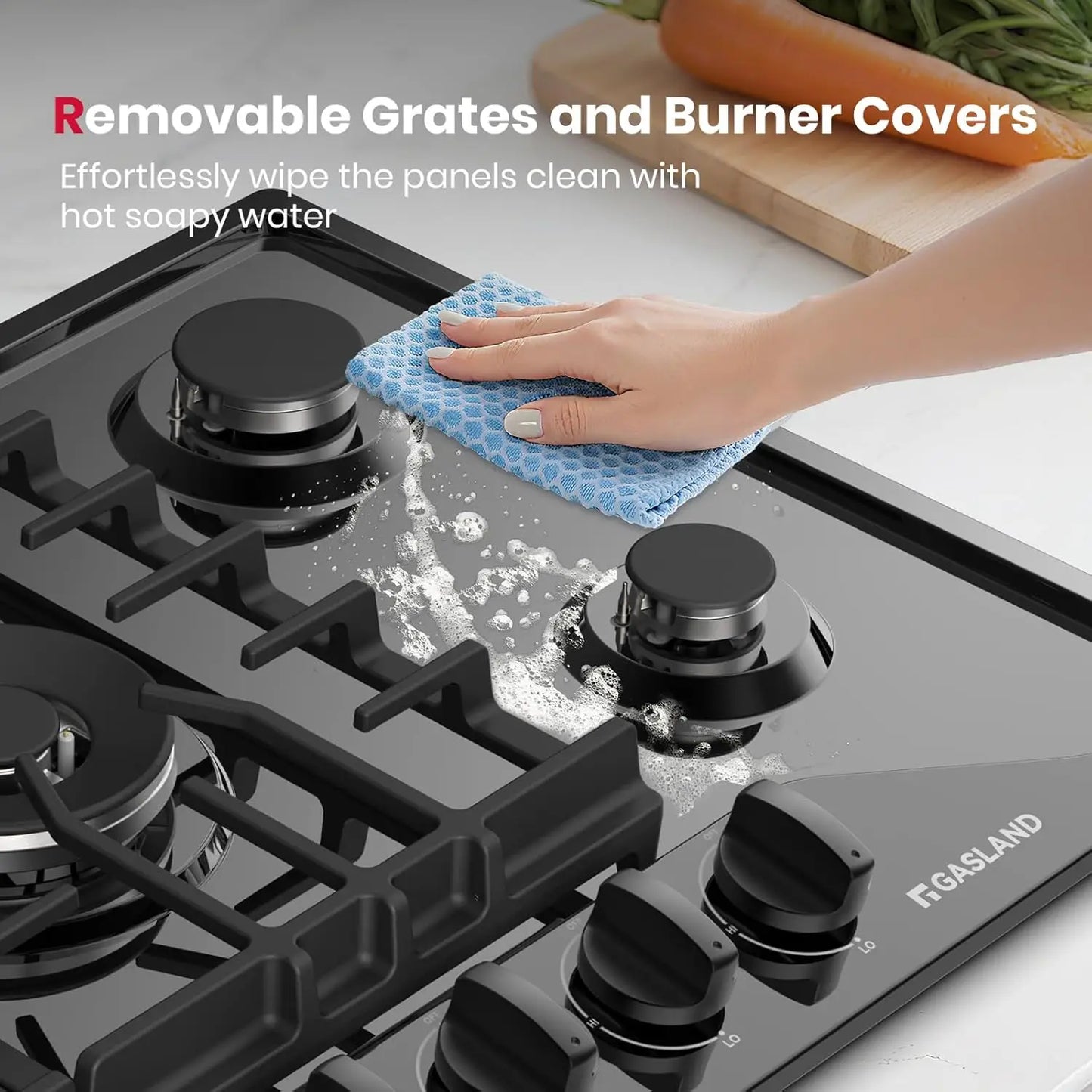 30-Inch Gas Cooktop with 5 Burners, Reversible Griddle, NG/LPG Convertible, CSA Certified, Black