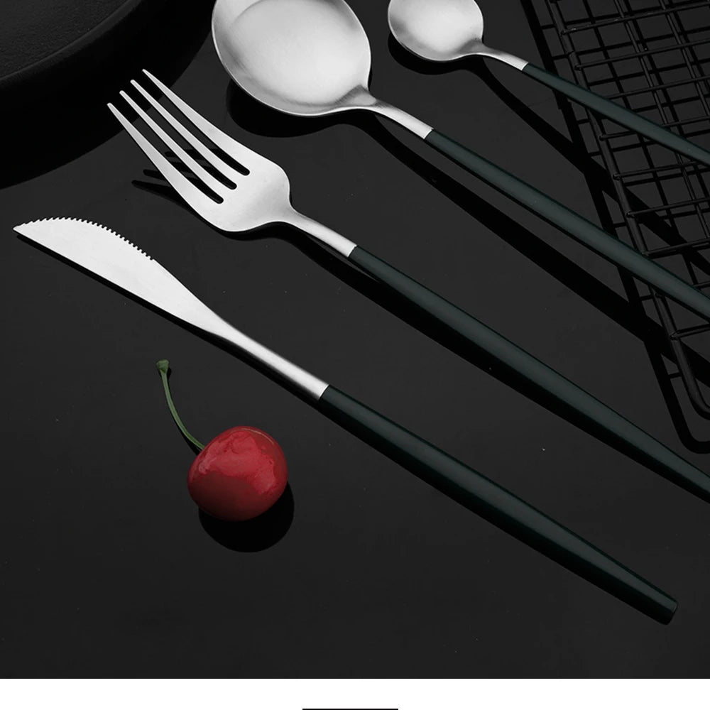 4Pcs black Gold Matte Cutlery Set Stainless Steel Dinnerware Silverware Flatware Set Home Knife Fork Spoon Picnic Tableware Set