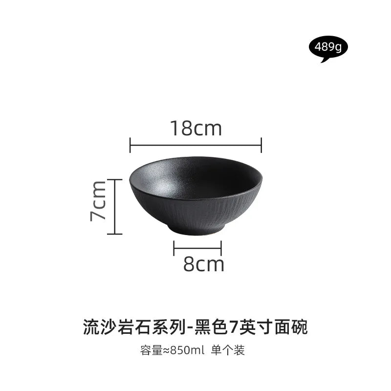 Black and white ceramic tableware, plates, plates, household eating bowls, soup bowls, high-end luxury Japanese tableware sets.