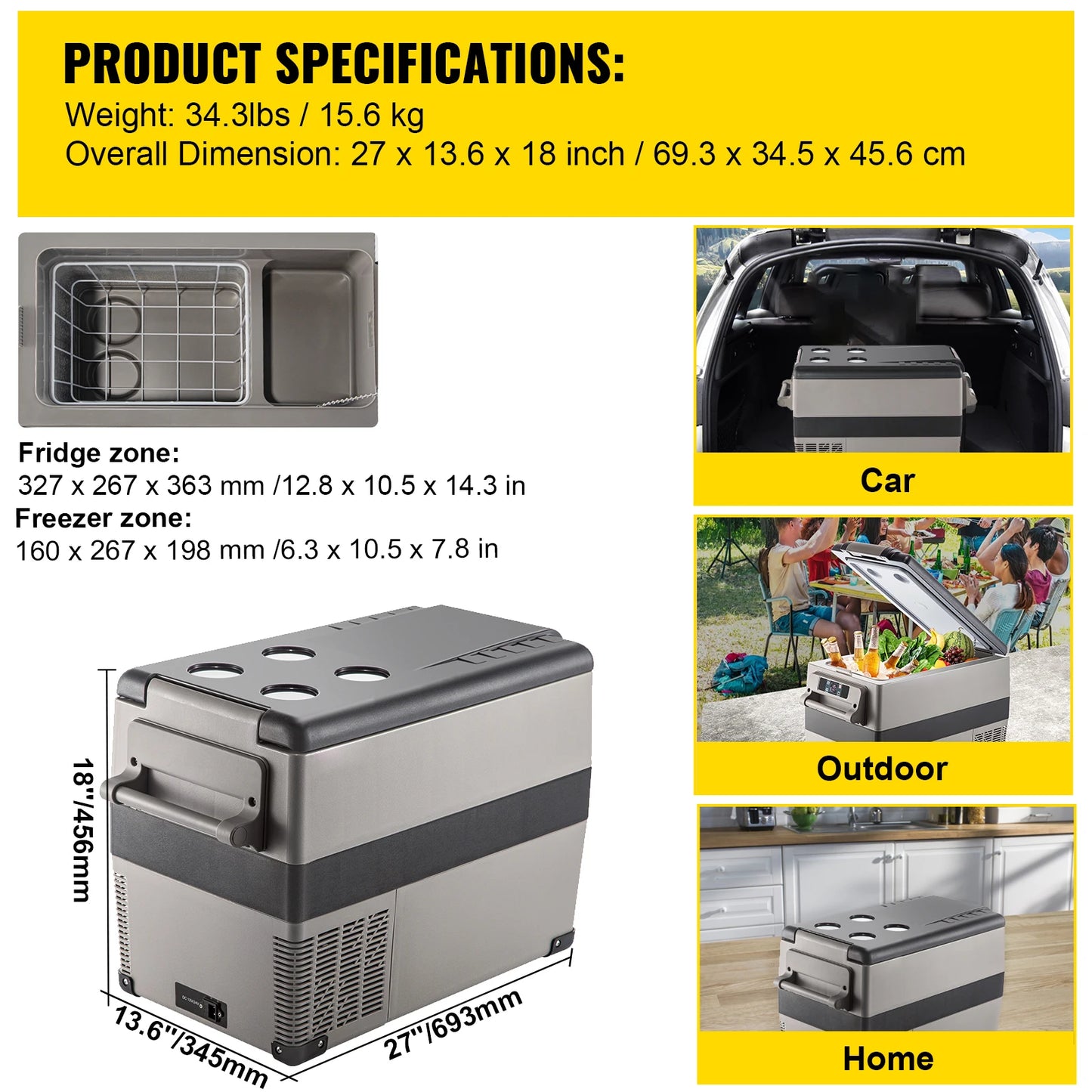 SucceBuy 20L 22L 35L 45L 55L Car Refrigerator Mini Fridge Freezer Portable Compressor Cooler 12/24V DC 110-240V Ice Box