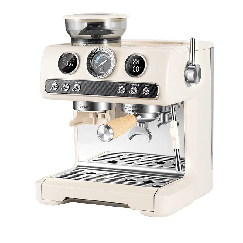 Semi-Automatic Espresso Coffee Machine, Dual Pump Cold & Hot Brew, Built-in Grinder, High Pressure 20 Bar, Compact Home Espresso