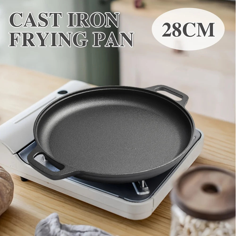 Multi-Function Cast Iron Griddle Skillet - Non-Stick Pan For Pizza, BBQ, Pancakes - Compatible with All Stovetops