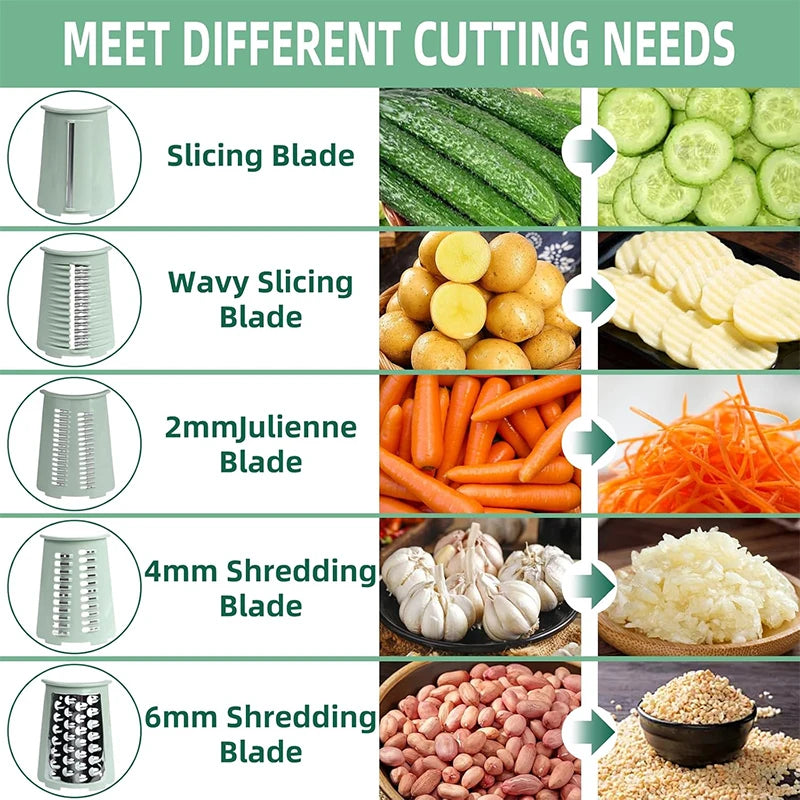 Rotary Cheese Grater Hand Crank 5 in 1 Replaceable Stainless Blades Cheese Shredder Kitchen Vegetable Shredder Slicer Chopper