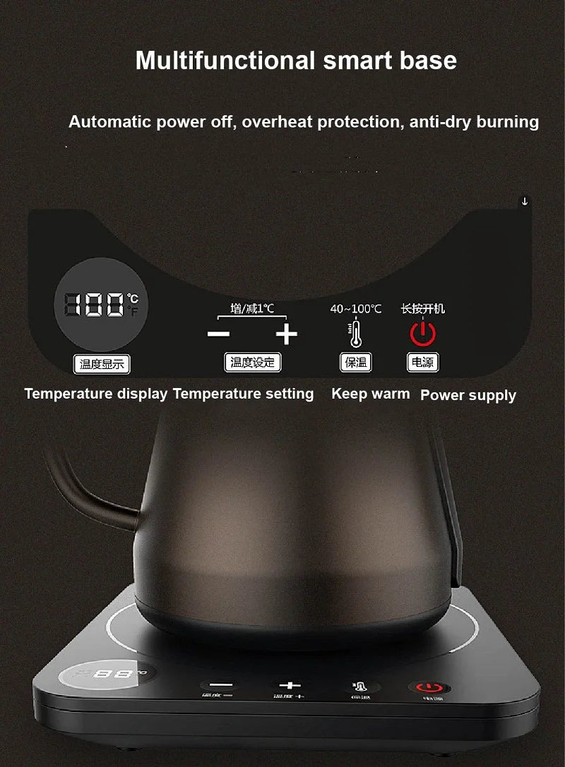 Home Electric Kettle 800ml Gooseneck Jug Hand brew Coffee Pot Thermo Pot Temperature-Control Heating Water Bottle Smart Teapot