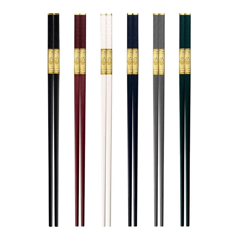 1 Pair Metal Chinese Chopsticks Reusable Square Food Chopsitcks Light Luxury Alloy Chopsticks Hotel Restaurant Alloy Tableware