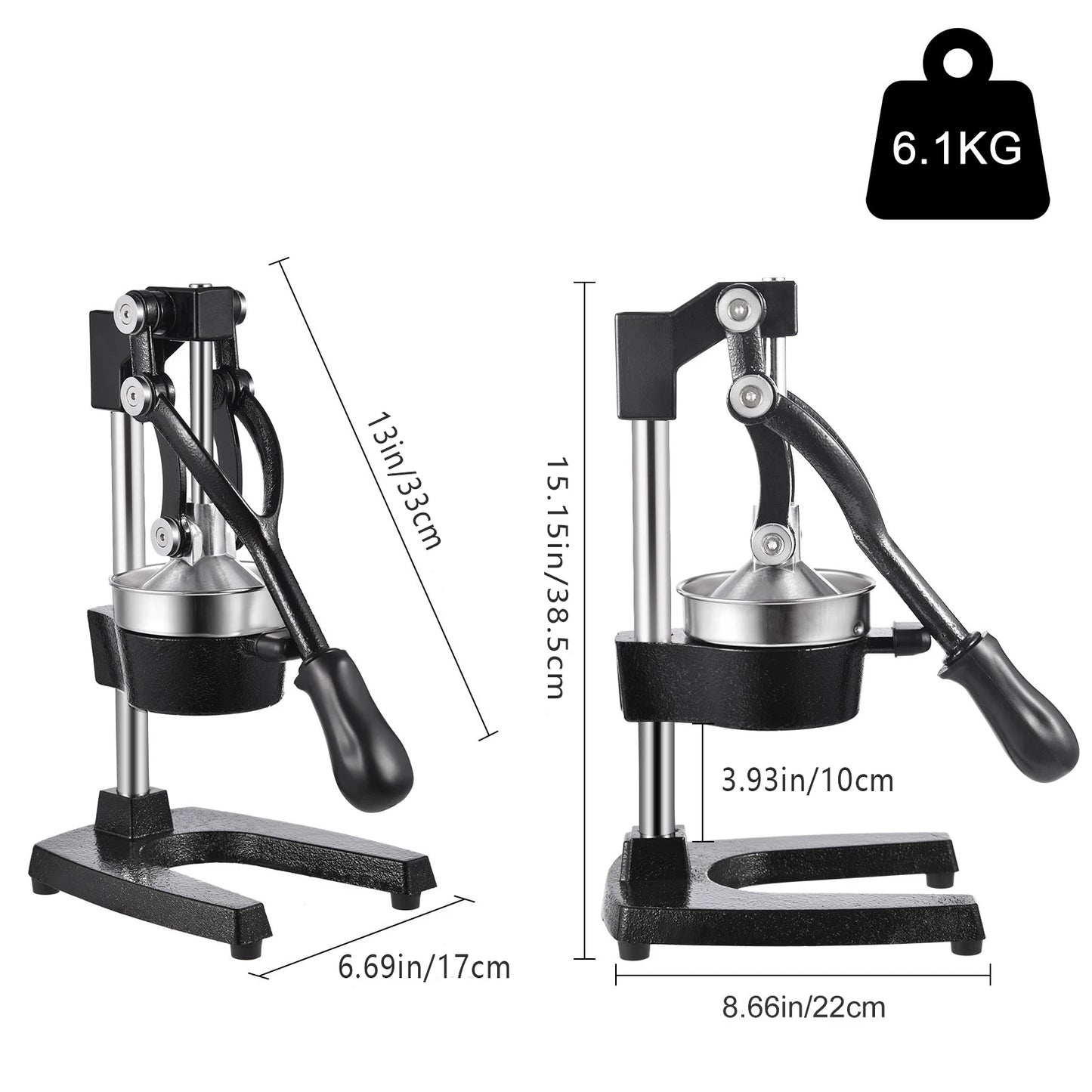 Lightweight stainless steel manual citrus juicer, commercial hand-operated fruit juicer, non-electric portable juicer, suitable for oranges, lemons, pomegranates and other fruits, ideal for home kitchens, bars and restaurants