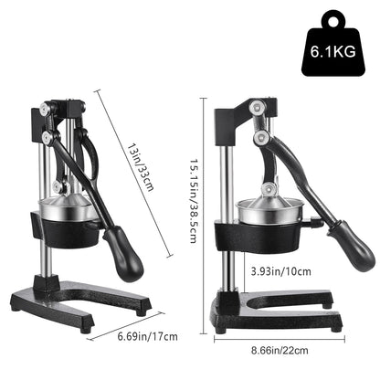 Lightweight stainless steel manual citrus juicer, commercial hand-operated fruit juicer, non-electric portable juicer, suitable for oranges, lemons, pomegranates and other fruits, ideal for home kitchens, bars and restaurants
