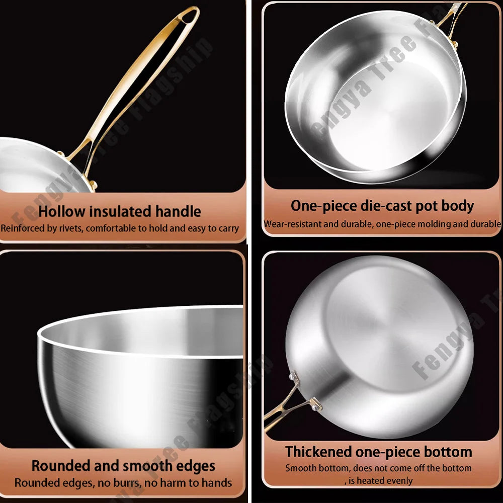 316 Stainless Steel Frying Pan Deepened Wok Non-Stick Skillets Steak Gas Stove Induction Cooker Universal Pan Kitchen Cookware