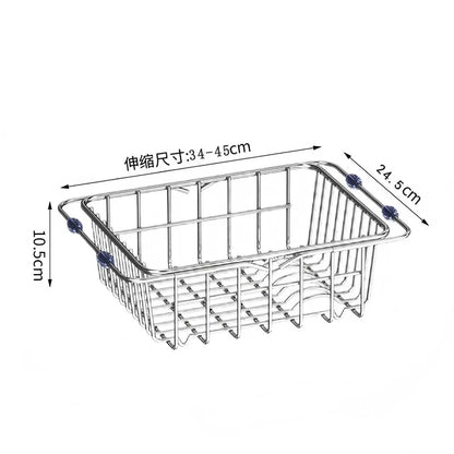 Stainless Steel Telescopic Sink Drain Rack Non-Slip Dish Drying Kitchen Bathroom Countertop Organizer Rack for Household Use
