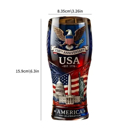 USA 250th Anniversary Beer Glass Embossed 1776-2026 Patriotic Drinking Cup American Eagle Flag Decor Gift for Dad Men