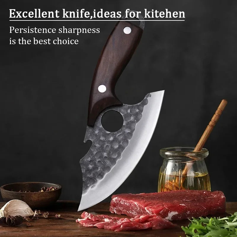 WXCOO 1~4pcs Kitchen Knife Set Stainless Steel Handmade Forged Meat Cleaver Boning Fruit Slicing Butcher Knife Cutting Board