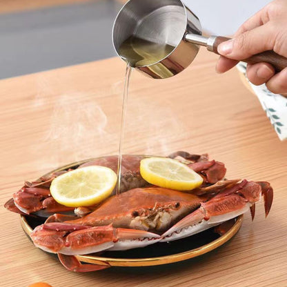 Stainless Steel Oil Pot with Wooden Handle Multifunctional Burning Oil Dripping Sauce Pot Household Splash Oil Hot Milk Pot