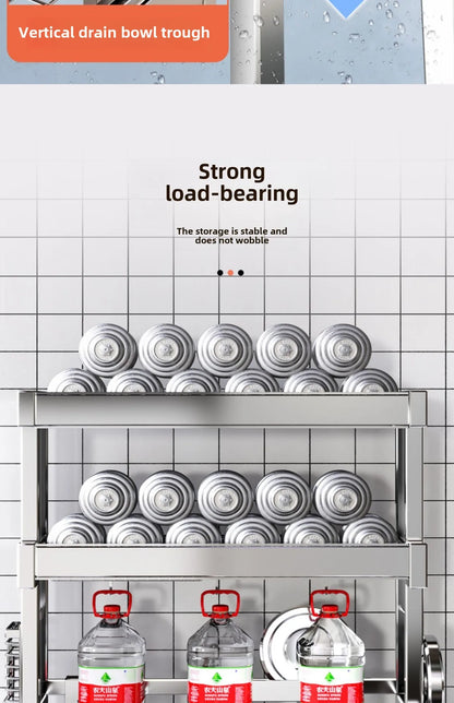 304 Stainless Steel Sink Storage Rack 2 Layers Kitchen Shelf Multifunctional Bowl Dish Drain Basket Space Saving Organize Shelf