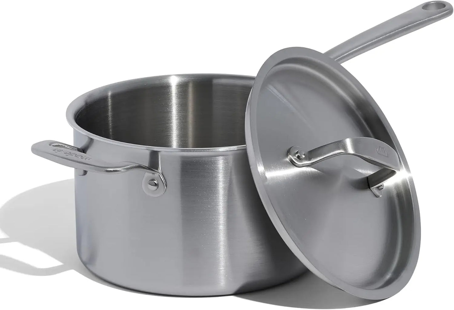 4 Quart Stainless Steel Saucepan with Lid, 5 Ply Clad, Induction Compatible, Crafted in Italy