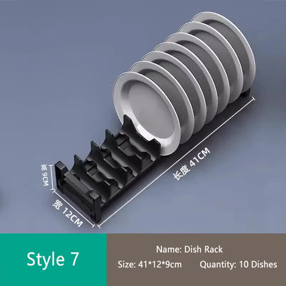 HeMu Adjustable Dish Rack, Expandable Plate Organizer for Kitchen Cabinet, Suitable for 6-9 Inch Bowls/Plates Kitchen Organizer