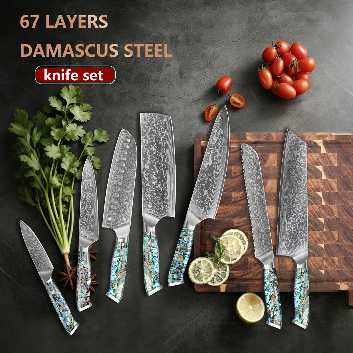 1-7 PCS Kitchen Chef Knife Set Super Sharp Japanese Damascus Steel knife Professional Meat knife Premium Kitchen cooking tools
