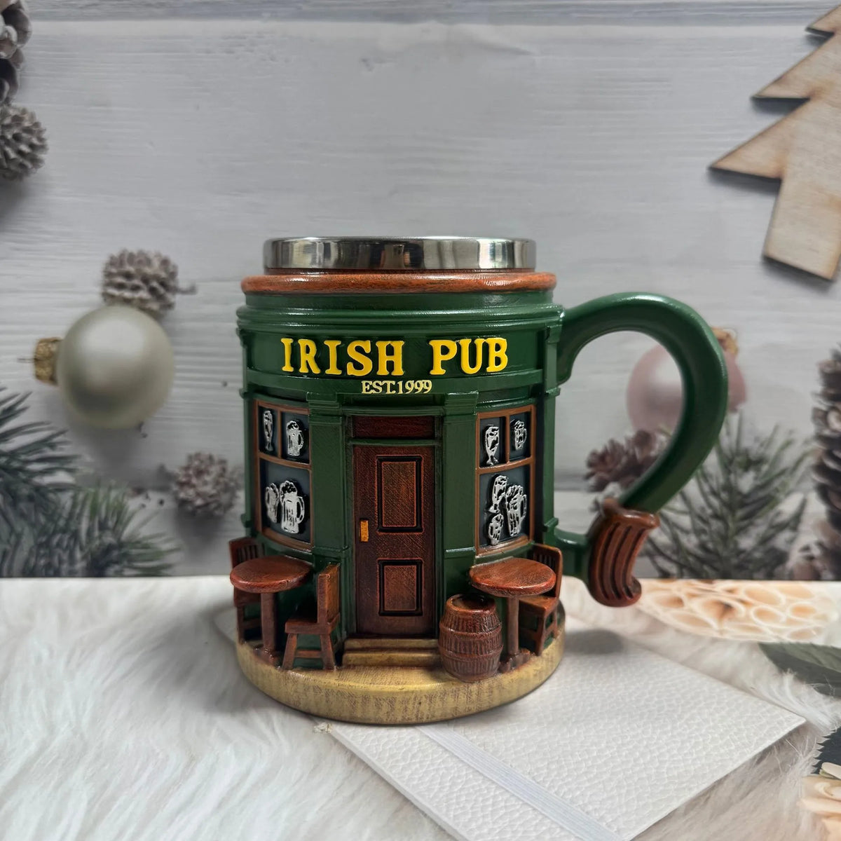 Novelty Irish Pub Design Coffee Mug Vintage Bar Style Cup for Daily & Gift Use