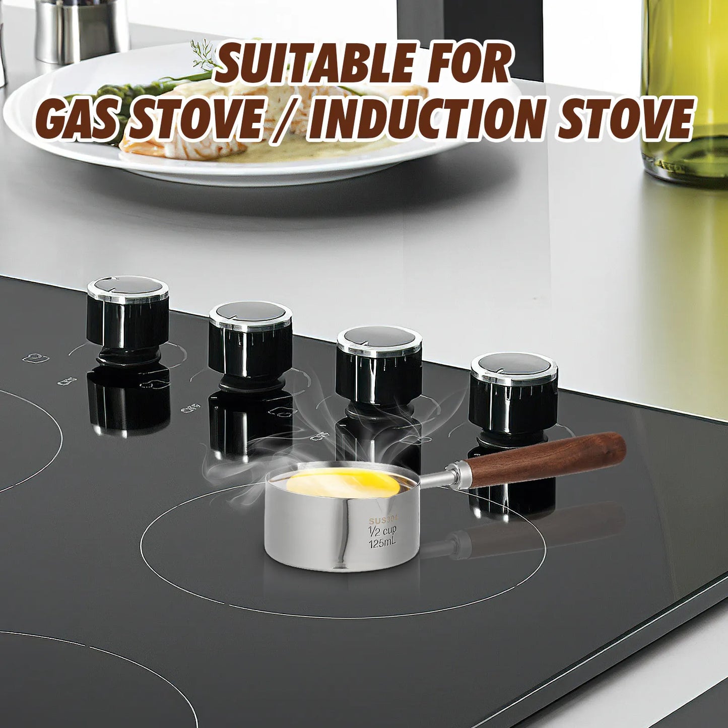 Small Sauce Pan Stainless Steel Oil Boil Container with Handle Ergonomic Pour Spout Cooking Pot Kitchen Saucepan Reusable