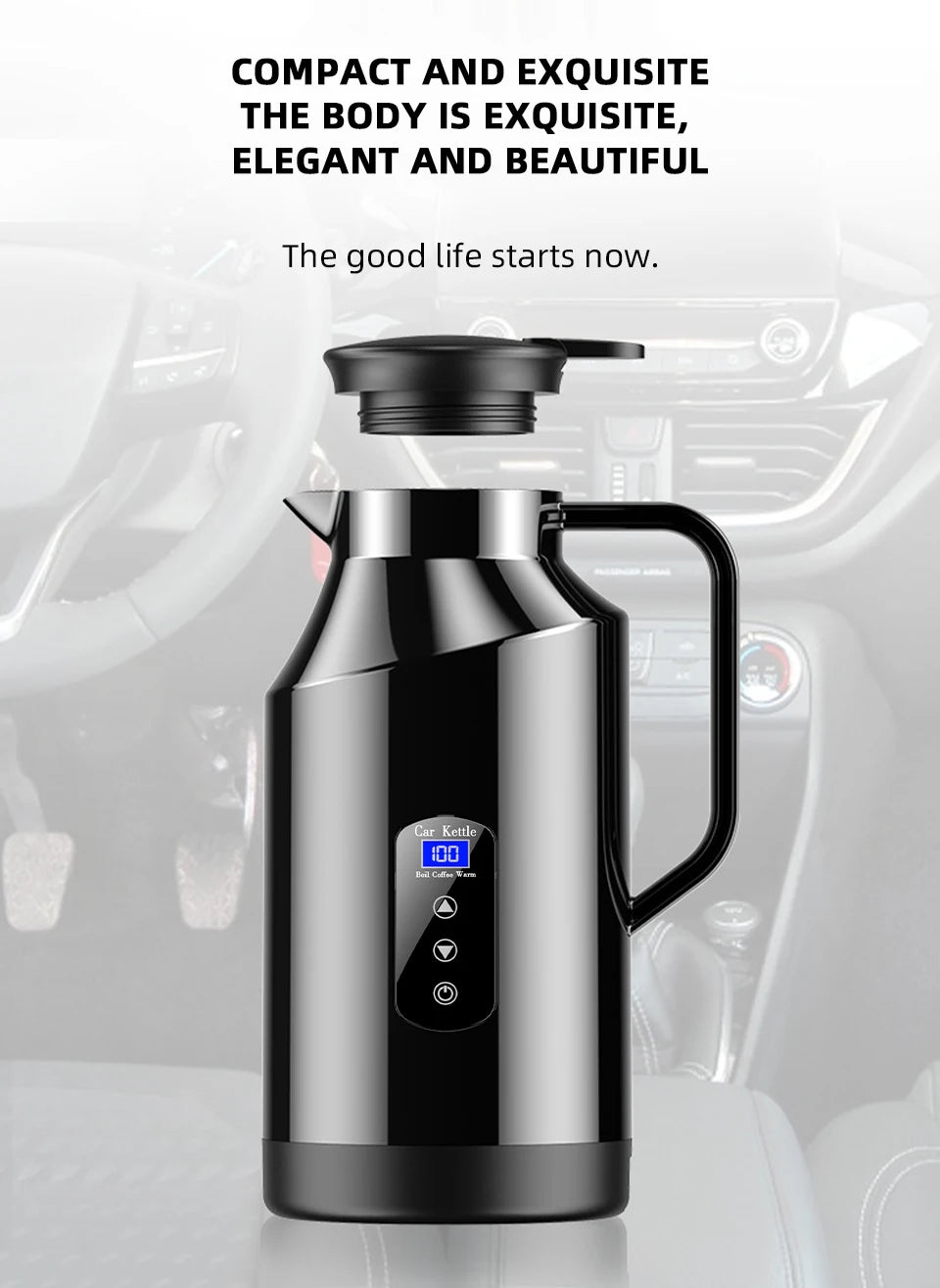 12V 24V Portable Car Hot Kettle 1200mL/1500mL Large Capacity 304 Stainless Steel Thermos Water Bottle Travel For Tea Coffee