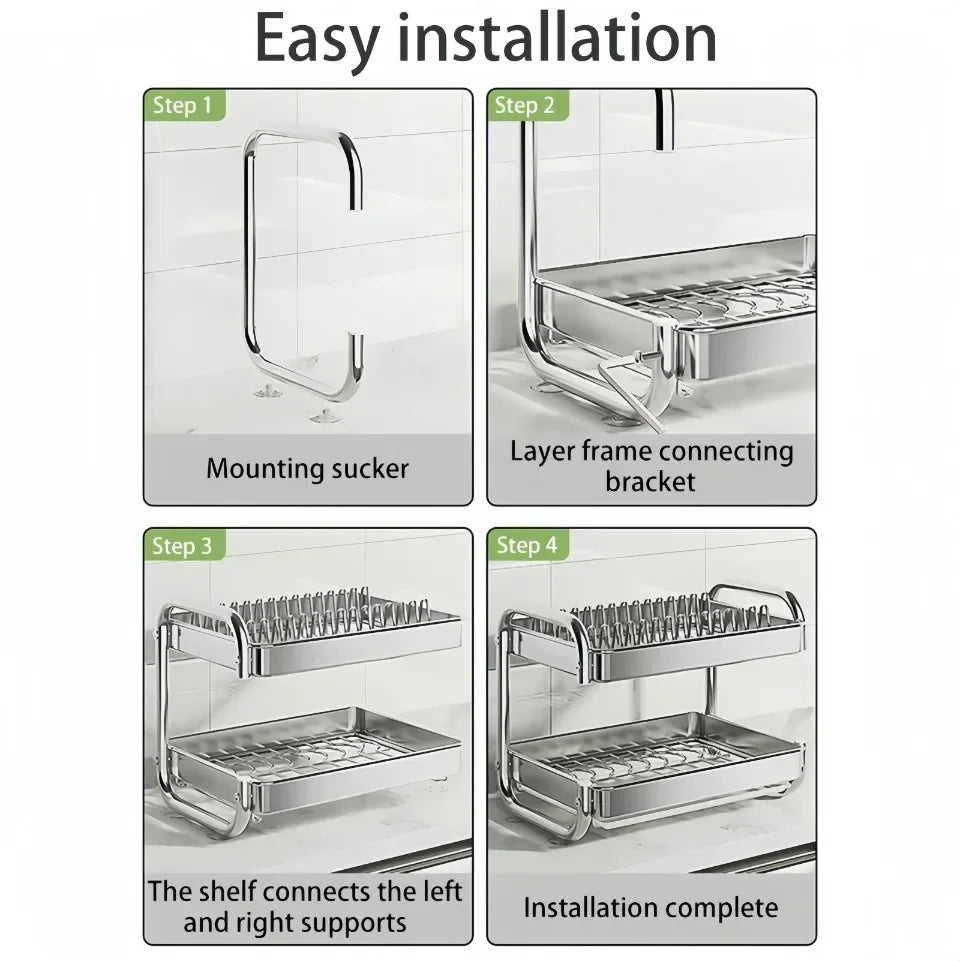 New C Type Dish Drying Rack 304 Stainless Steel Rustproof Kitchen Organizer Rack Bowl Drain Rack Kitchen Storage Shelf
