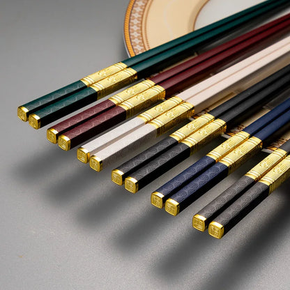 1 Pair Metal Chinese Chopsticks Reusable Square Food Chopsitcks Light Luxury Alloy Chopsticks Hotel Restaurant Alloy Tableware