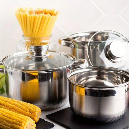 10/12pcs- Stainless Steel Pots And Pans 6pots+6pots - Heavy-Duty, Non-stick Cookware Set with Lid for Stew, Simmering, Soup -