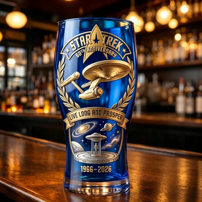 Star Trek USS Enterprise Themed Blue Beer Glass - 1966-2026 Collector's Edition Barware