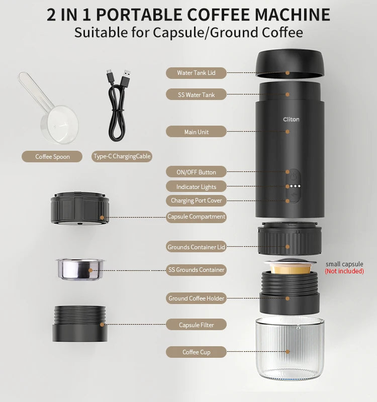 Electric Esspresso Coffee Machine Portable Electric Coffee Maker Set for Outddoor