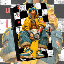 Stylish Cyber Blue-Haired Mechanical Themed Lighter, Black White Checkerboard Art Print Decor, Portable Ignition Tool For Camping Hiking Daily Gathering, Creative Unique Trendy Gift For Friends And Hobbyists, Versatile Practi