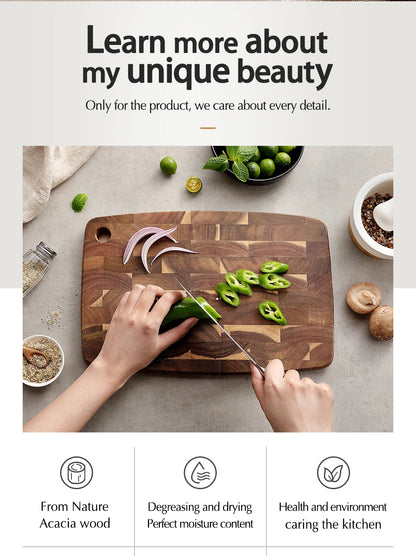XINZUO End Grain Board Selected Acacia Wood 36x24cm Seamless Design 40% Improved Shock Absorption for Meat, Bread & Vegetable