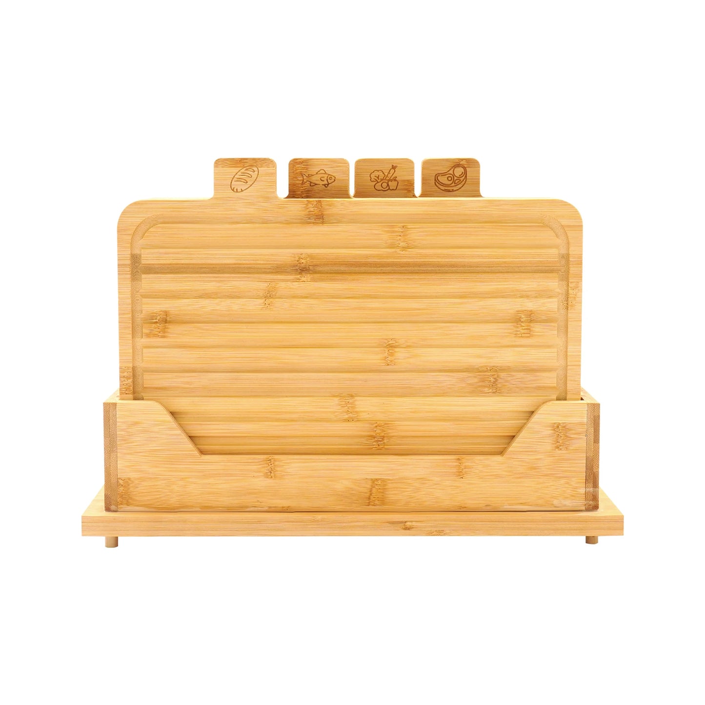 33.53*22.61 cm Bamboo Cutting Board, Chopping Boards Set With Food Icons, 4-Piece Bamboo Cutting Board Set With Holder