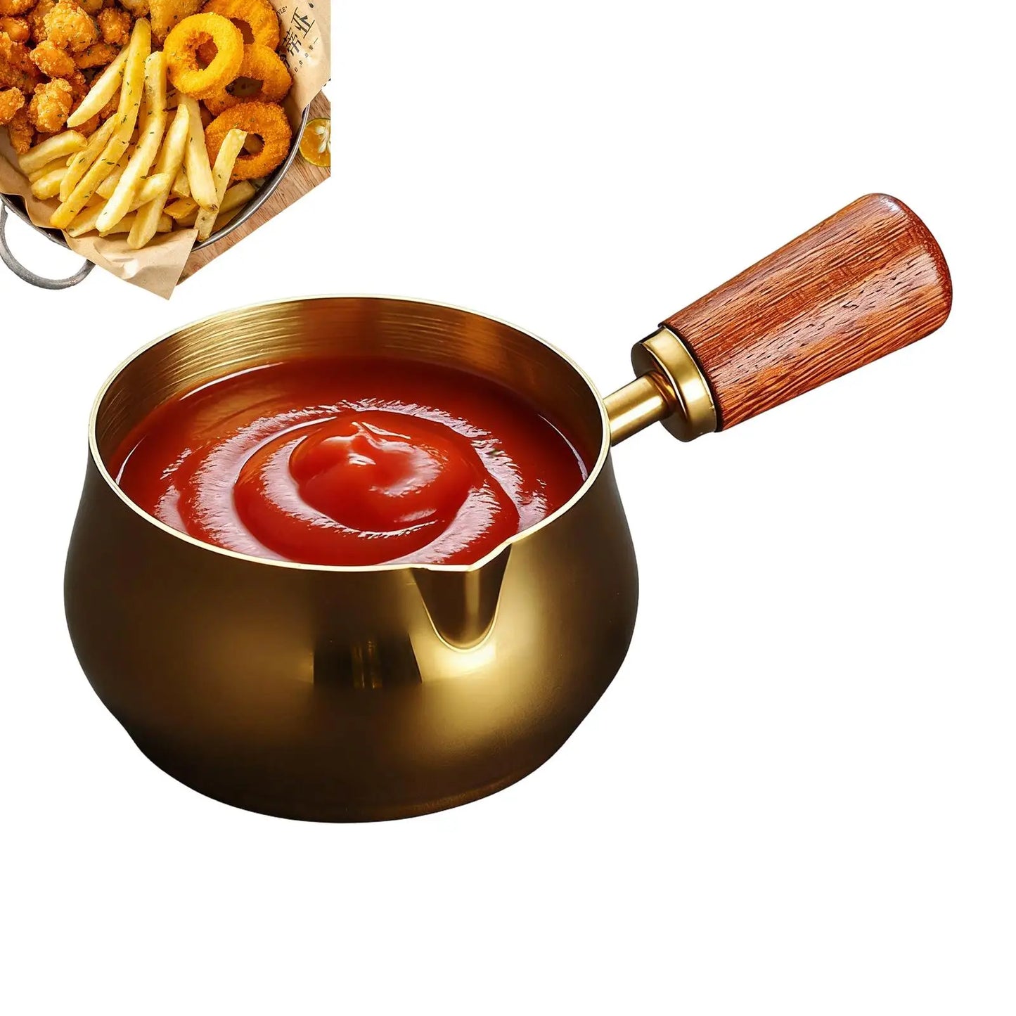 Sauce Pan Cooking Saucepan Mini Wooden Handle Boiling Pan Multiple Uses Non-Stick Sauce Frying Pan With Pour Spout Kitchen tools