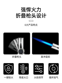 JOBON Folding High Power Spray Gun Windproof Jet Blue Flame Butane Gas Torch Lighter Safety Lock Switch Portable Cigar Lighters