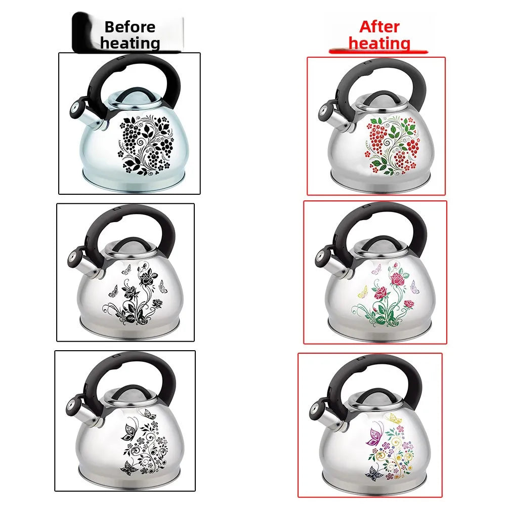 3L Color-Changing Flower Whistling Kettle, Stainless Steel Visual Alert When Water Boils, for Induction & Gas