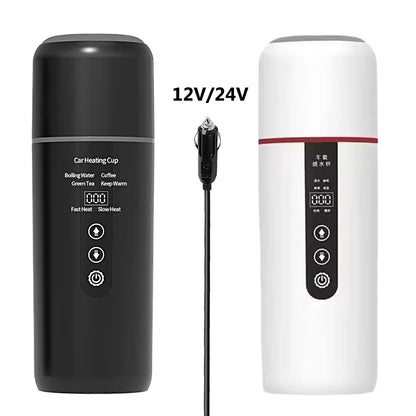 LED Digital Display Electric Heating Bottle Boil Water Mini Heated Kettle Car 12V 24V Travel 4 Gear Thermostatic Keep Warm Cup