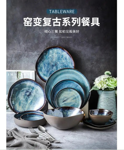 LingAo   Creative porcelain glazed porcelain bowl, soup plate tableware set
