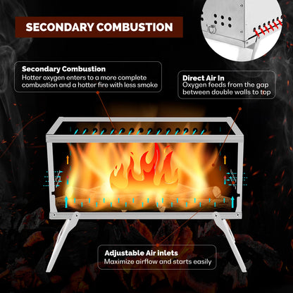 CHANGE MOORE Outdoor Portable Folding Secondary Conbustion Camping Wood Stove Detachable Burning Wood Stove Winter Camping